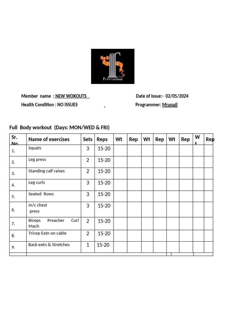 Full Body Workout Plan for Beginners | PDF