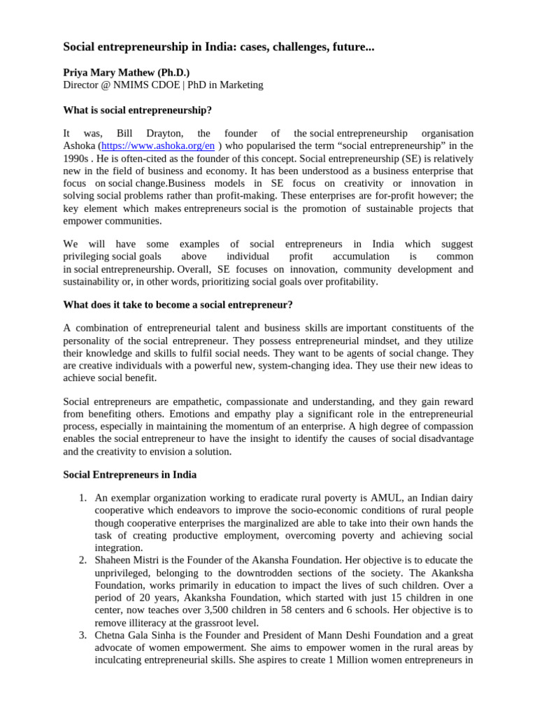 Social Entrepreneurship Challenges in India | PDF | Social ...