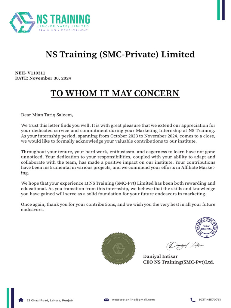 NS Experience Letter | PDF