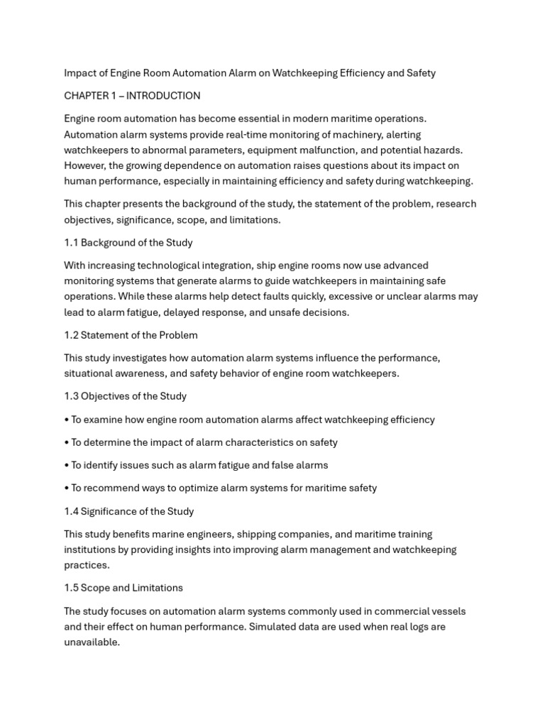 Impact of Engine Room Automation Alarm On Watchkeeping Efficiency and ...