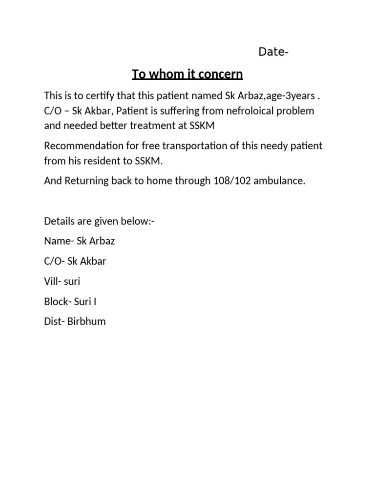 Patient Transport Recommendation Letter | PDF