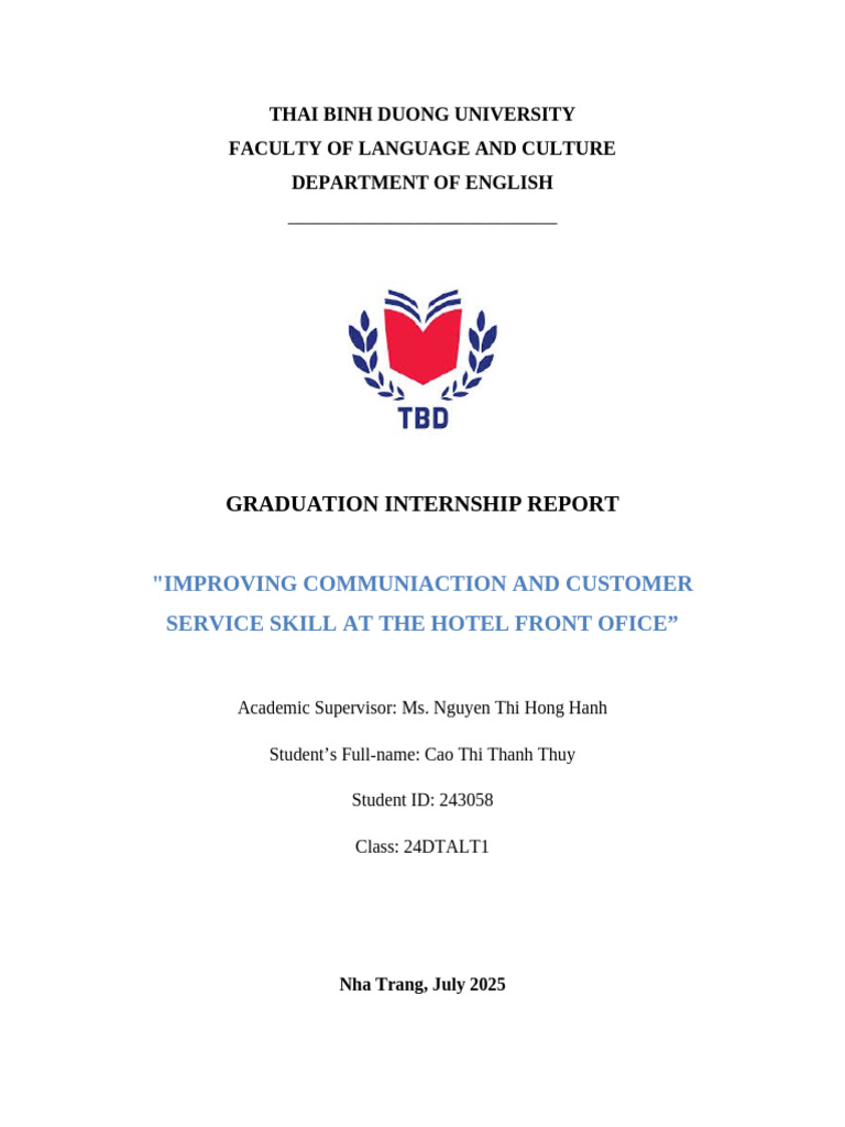 CTTTHUY Sample Internship Report | PDF | Communication | Tourism