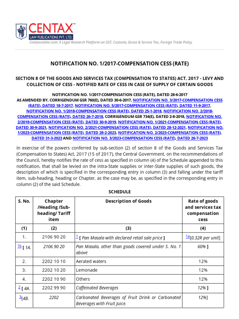 GST Compensation Cess Rates 2023 | PDF | Engines | Diesel Engine