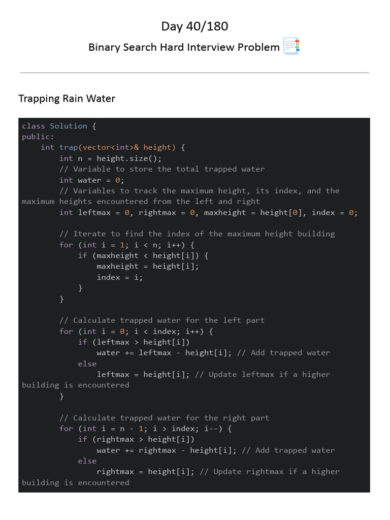 Binary Search & Water Trapping Solutions | PDF | Pointer (Computer ...