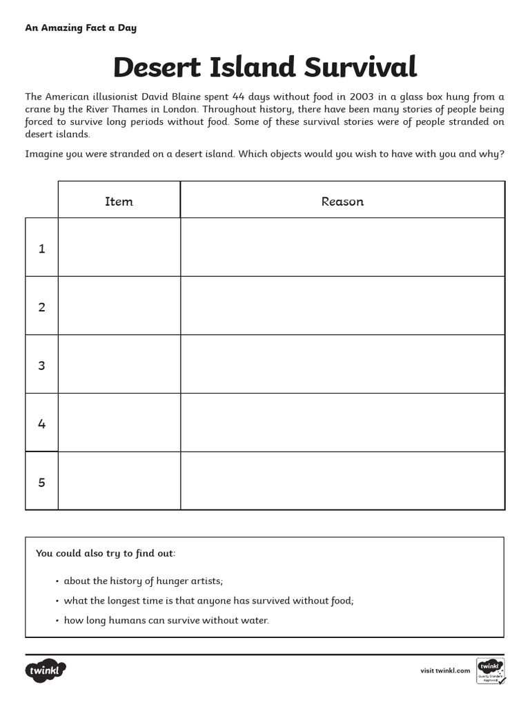 T HE 334 Desert Island Survival Activity Sheet Ver 1 | PDF