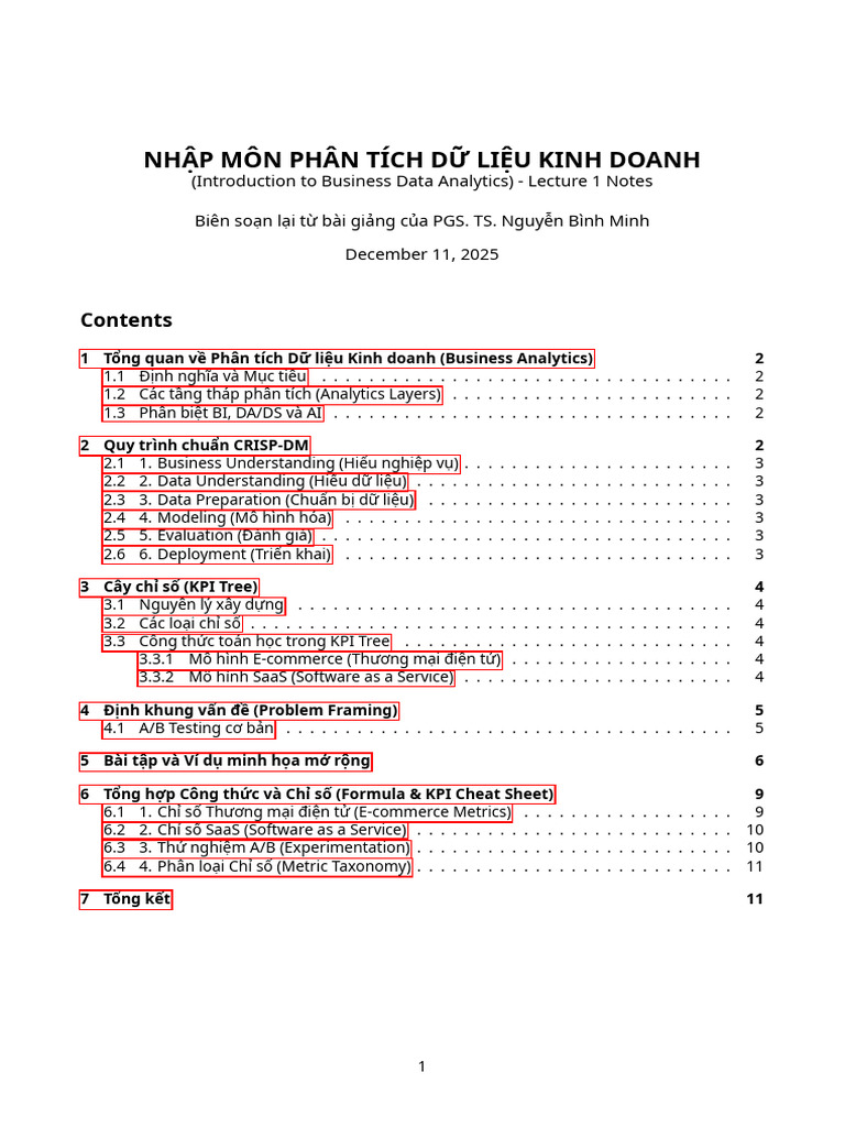 BusinessAnalyticsLecture1Notes Tex | PDF