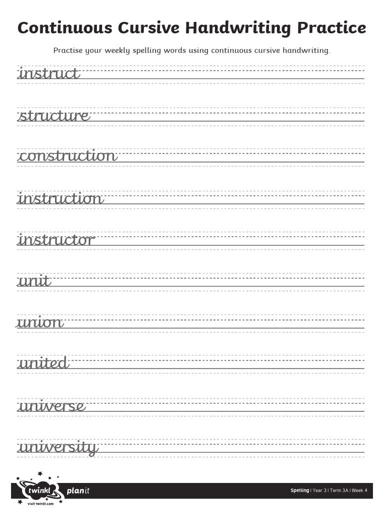 Year 3 Cursive Spelling Practice | PDF