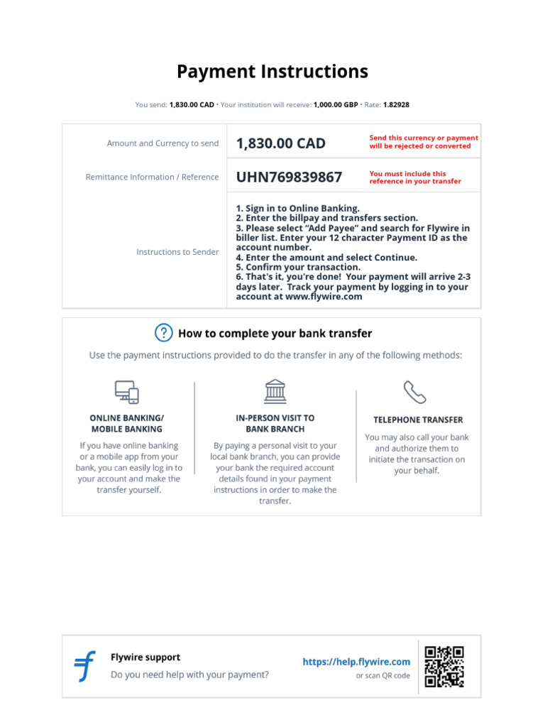 Payment Instruction UHN769839867 | PDF | Payments | Financial Services