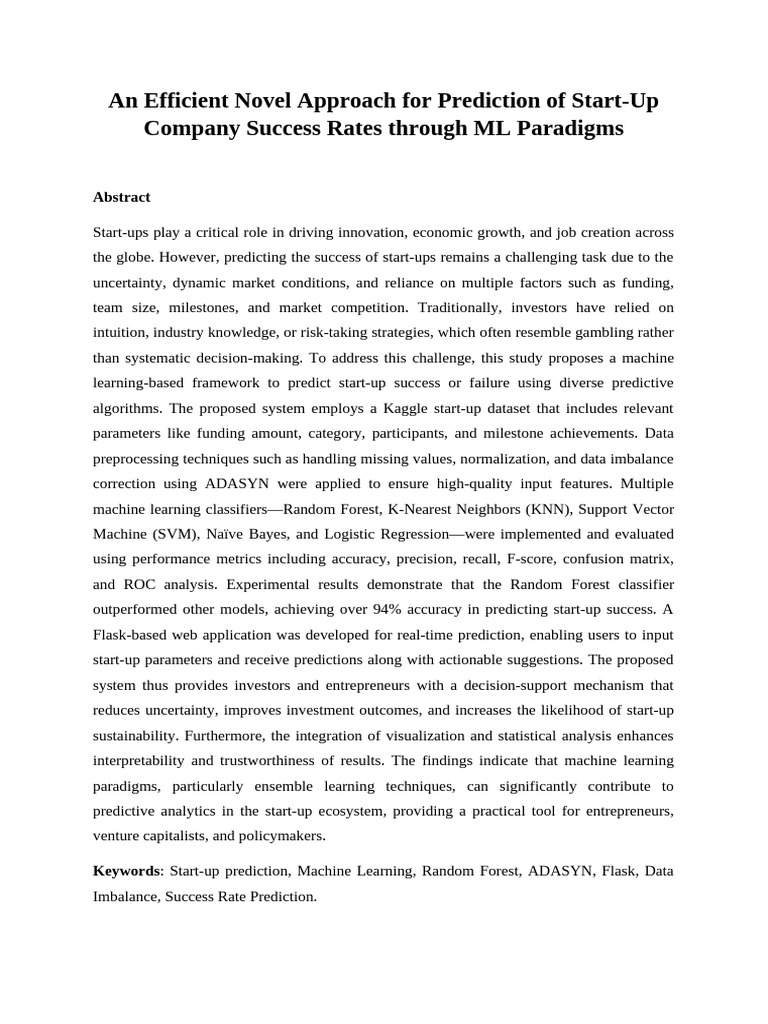 Predicting Start-Up Success with ML | PDF | Machine Learning | Startup ...