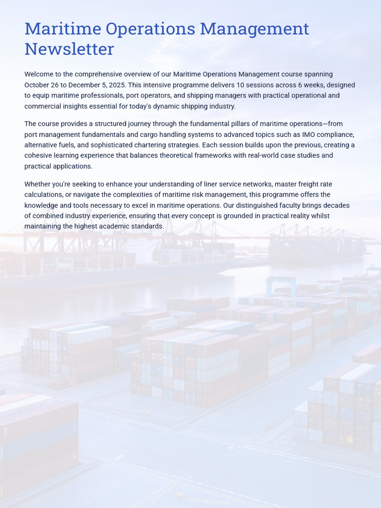 Maritime Operations Management Course Overview | PDF | Risk Management ...