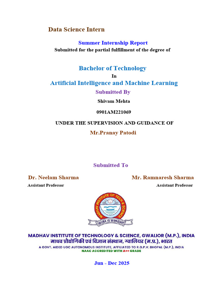 Data Science Internship Report Summary | PDF | Machine Learning | Data ...