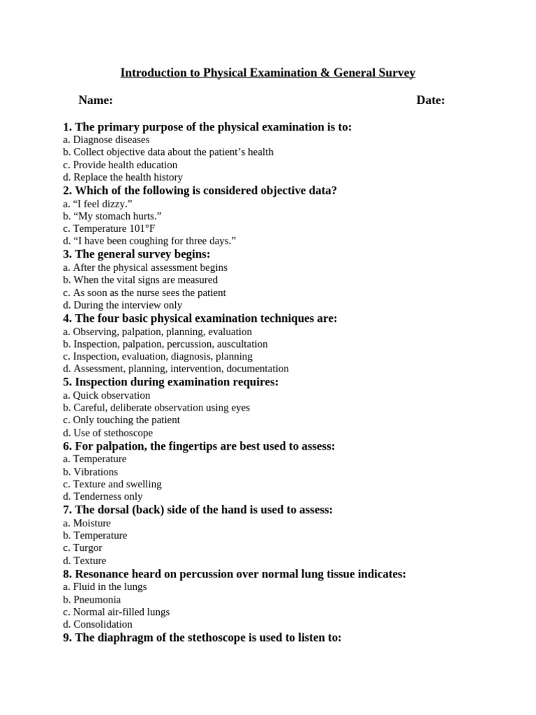 Physical Examination Basics and Techniques | PDF | Physical Examination ...