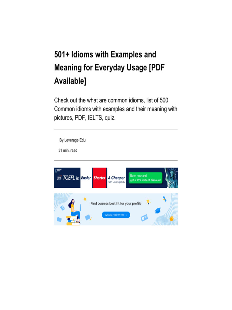 500+ Common Idioms with Meanings | PDF | Idiom | Semantics