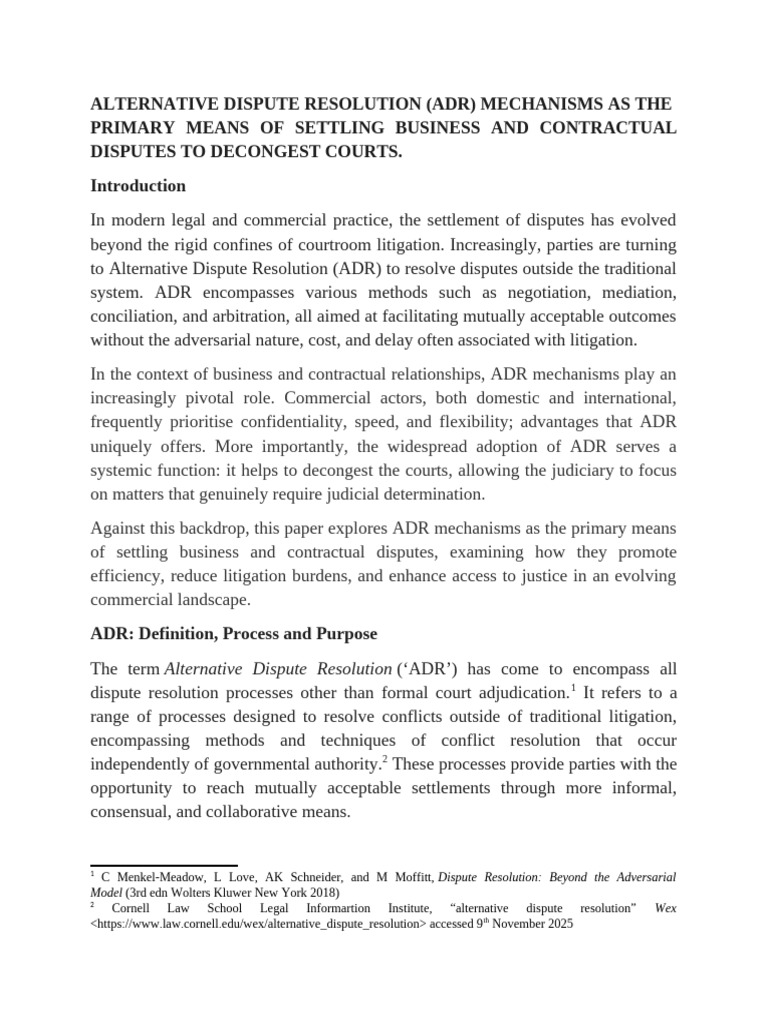ADR Mechanisms for Business Disputes | PDF | Alternative Dispute ...