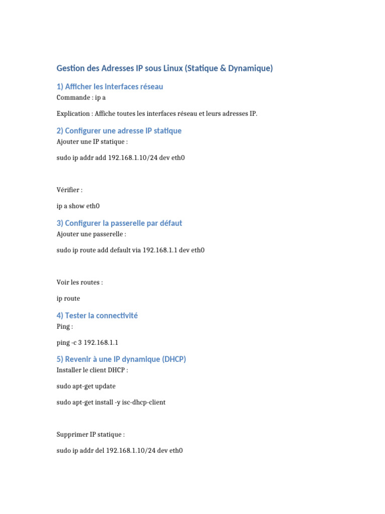 Gestion des Adresses IP sous Linux | PDF