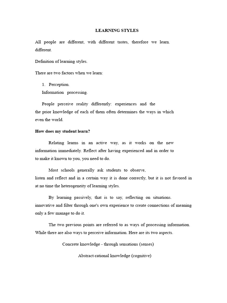 Understanding Learning Styles and Stages | PDF