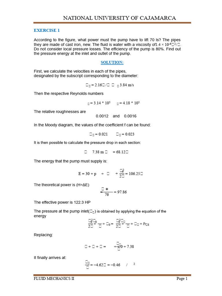 Solution of Fluid Mechanics Exam | PDF | Fluid Dynamics | Pump