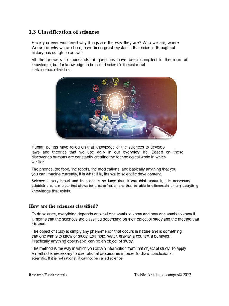 Classification of Sciences Explained | PDF | Science | Knowledge