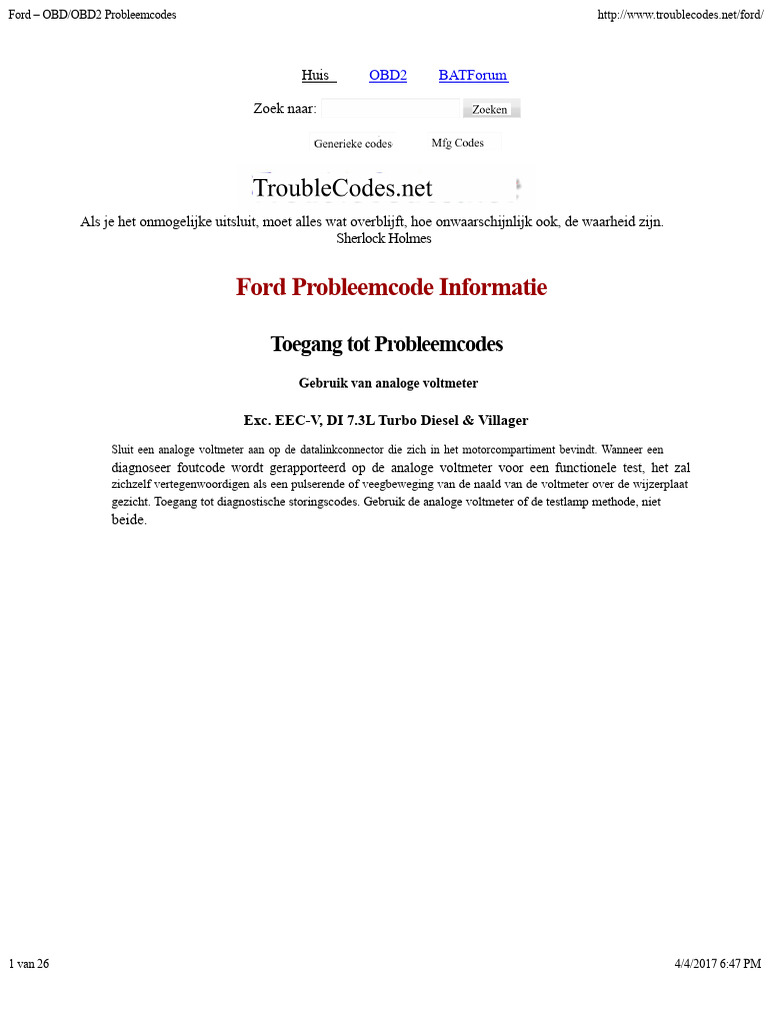 Ford OBD Foutcodes | PDF