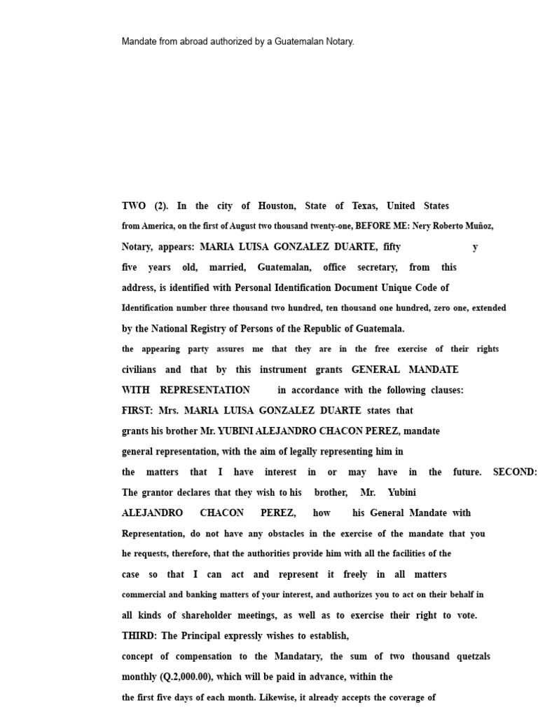 Guatemalan General Mandate Document | PDF | Power Of Attorney | Common Law