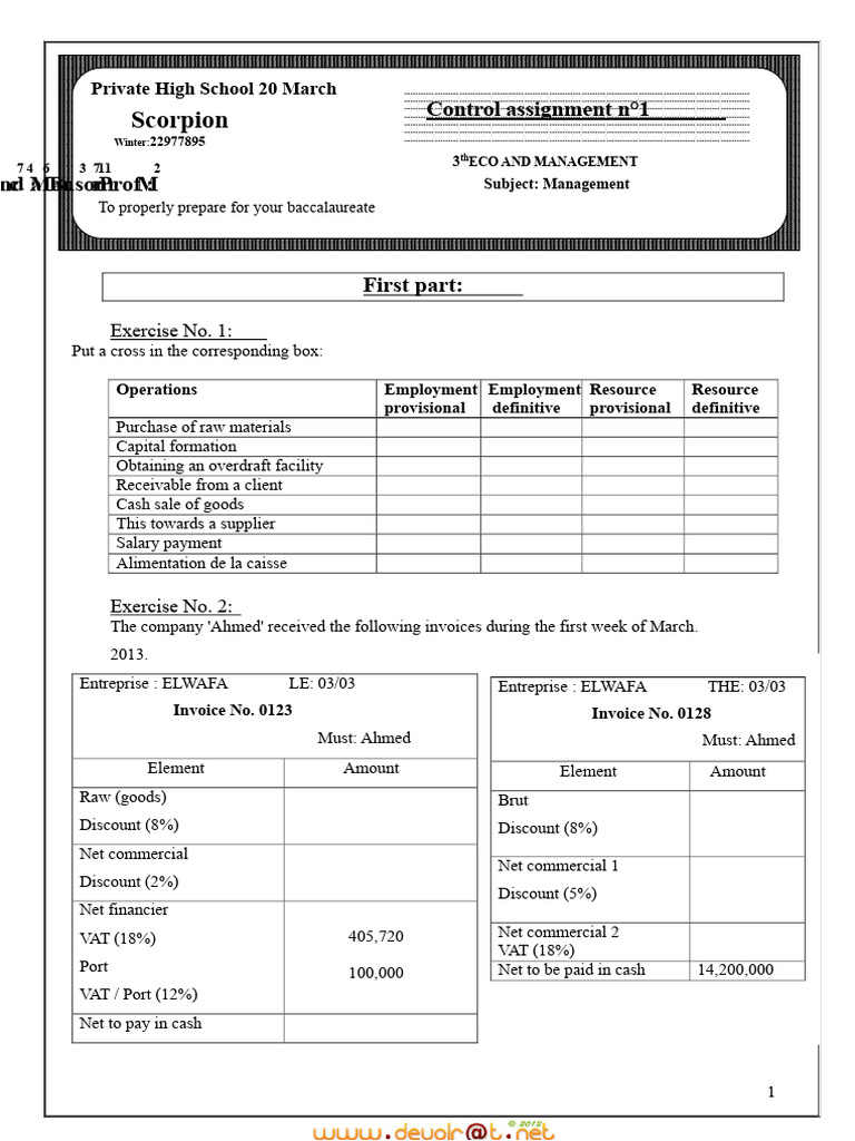 Control Assignment No. 1 - Management - 3rd Economy & Management (2012 ...