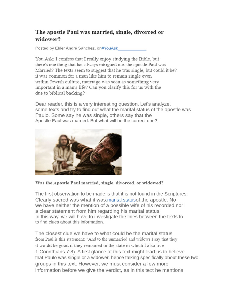 Was Apostle Paul Married or Single? | PDF | Bible | Paul The Apostle