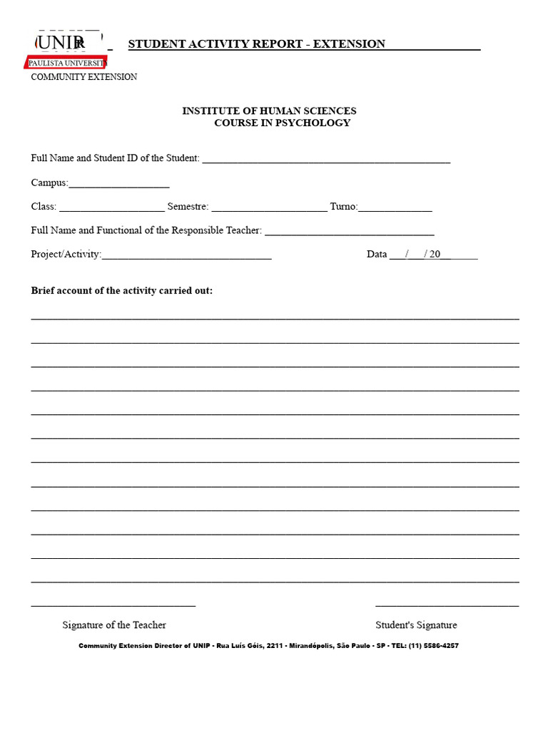 Student Activity Report Template | PDF