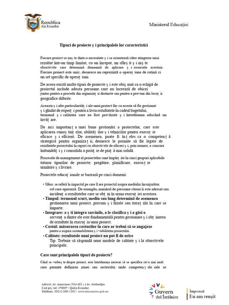 4 Tipuri de Proiecte | PDF