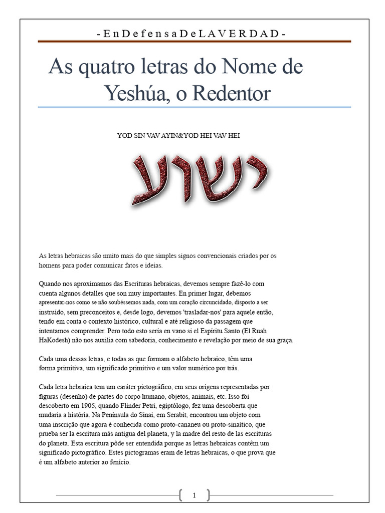 Significado das Letras Hebraicas em Yeshúa | PDF | YHWH | Abraão