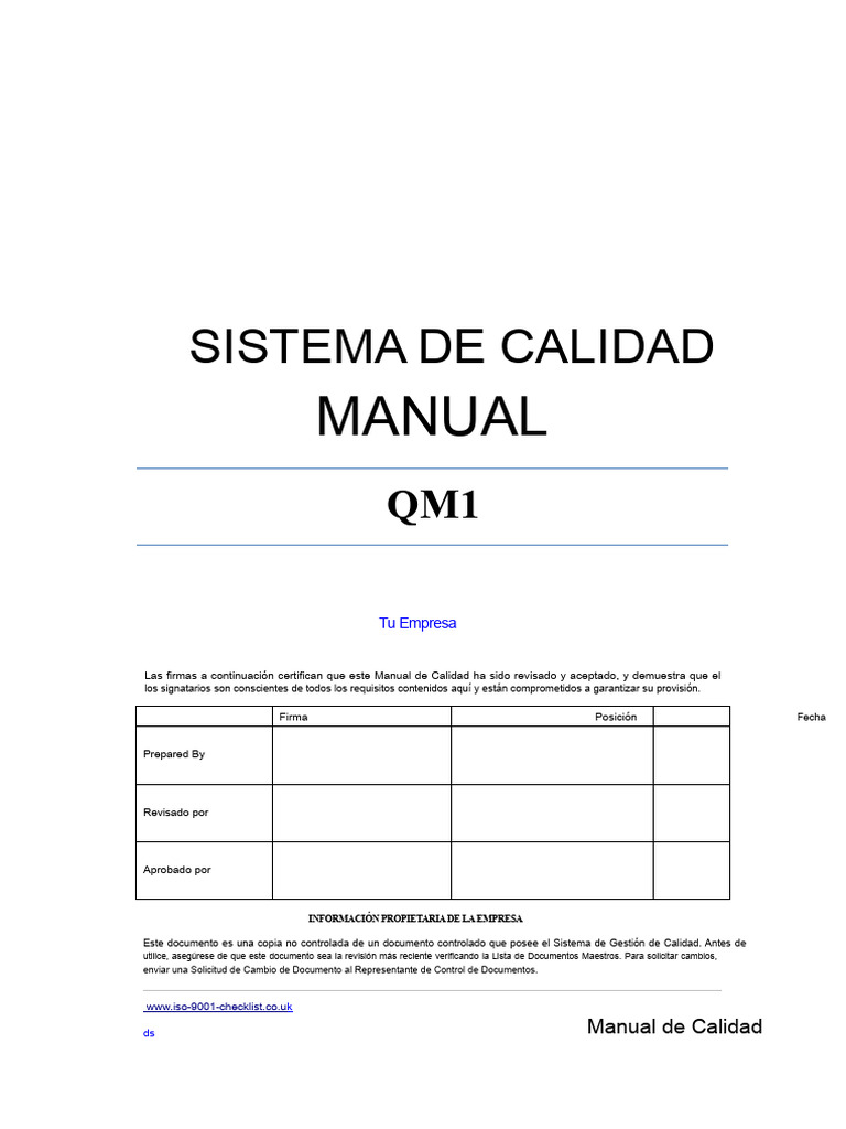Manual de Calidad ISO 9001:2008 | PDF | Sistema de manejo de calidad ...