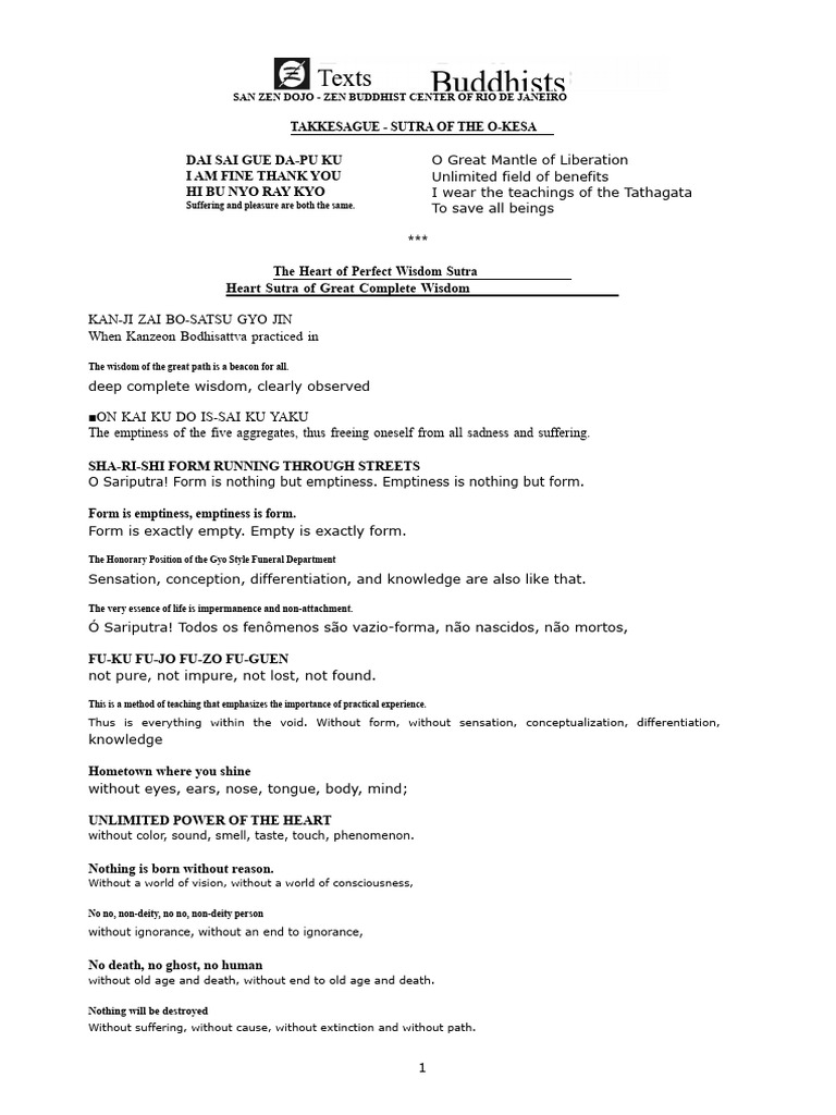 Heart Sutra Insights at San Zen Dojo | PDF | Enlightenment In Buddhism ...