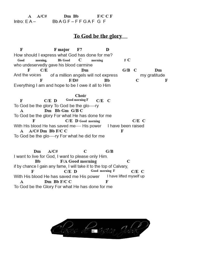 Chords To God Be The Glory in F (David) | PDF