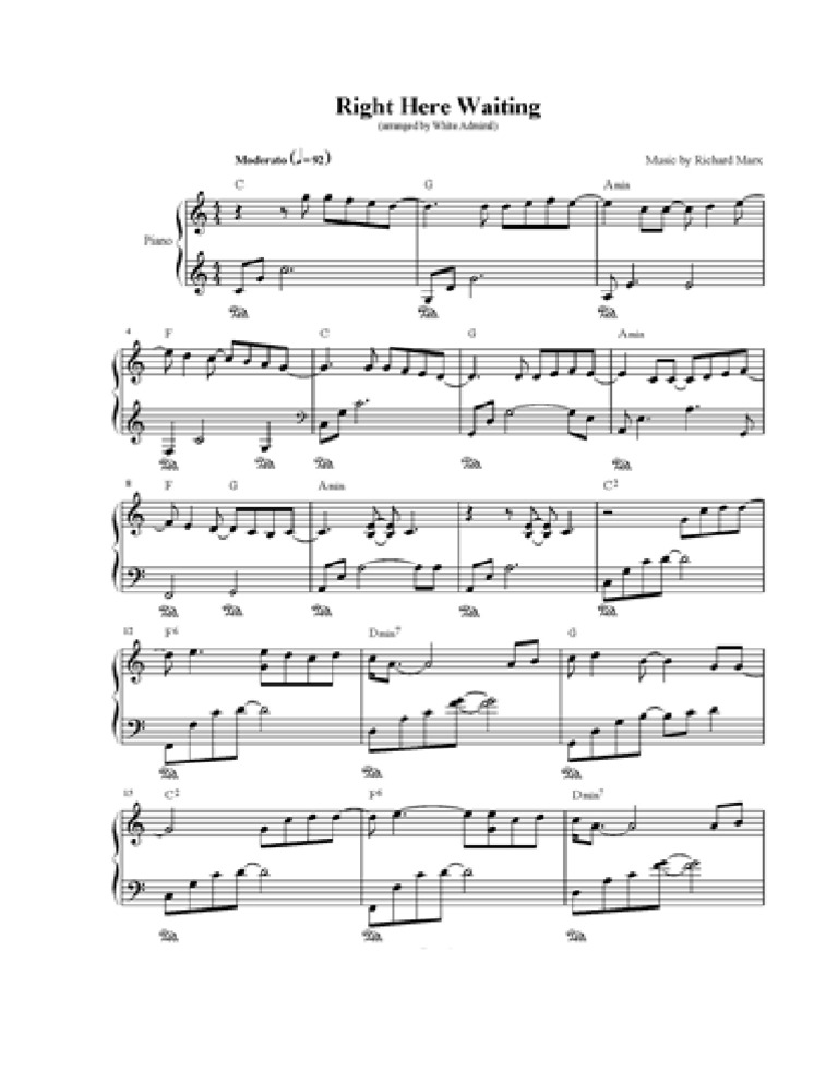 Right Here Waiting Piano Sheet PDF
