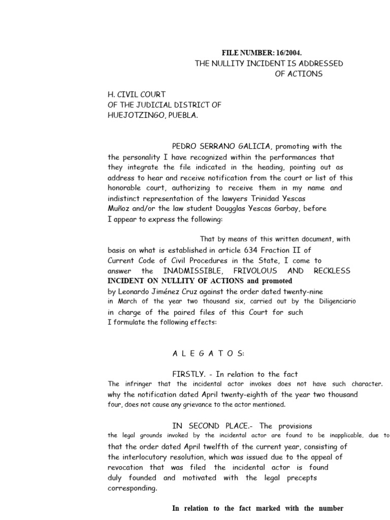 Nullity Incident Response in Civil Court | PDF | Justice | Crime & Violence