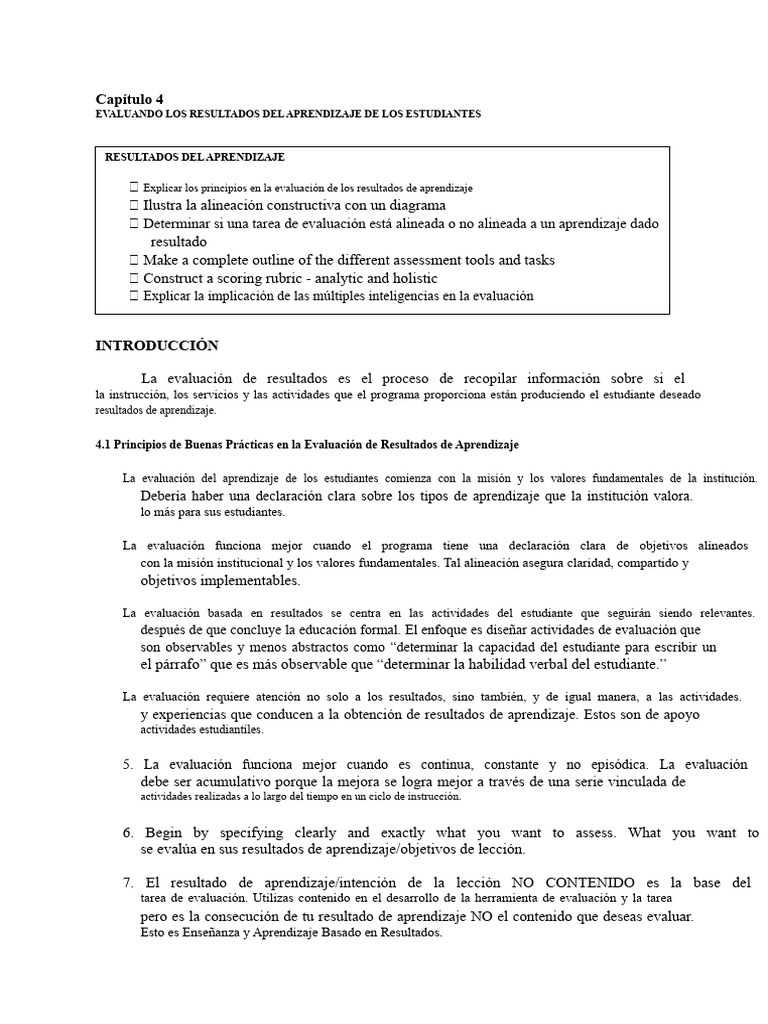 Evaluación de Resultados de Aprendizaje | PDF | Evaluación | Rúbrica ...