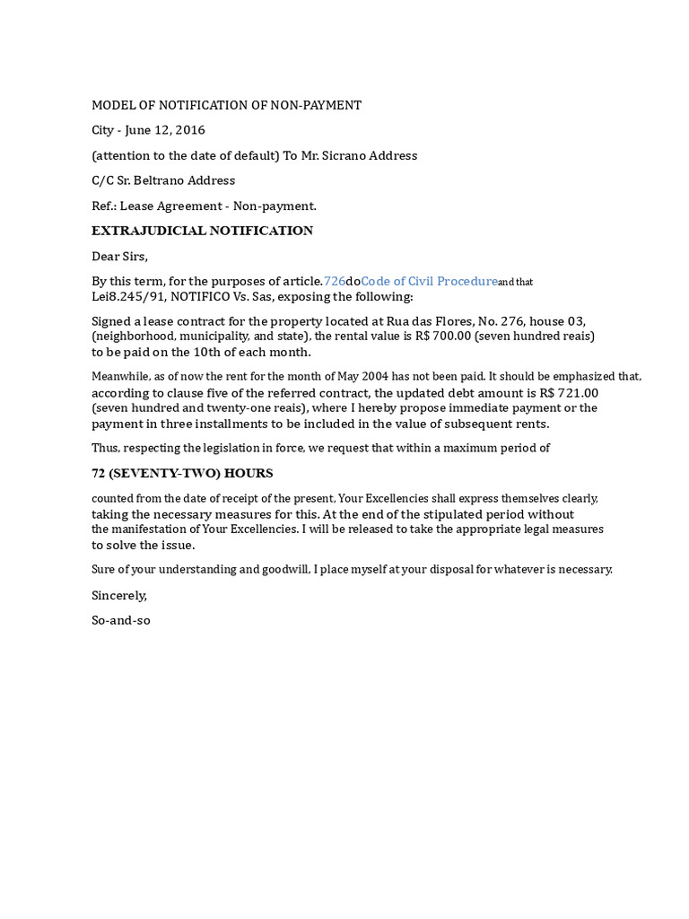 Lease Non-Payment Notification Template | PDF