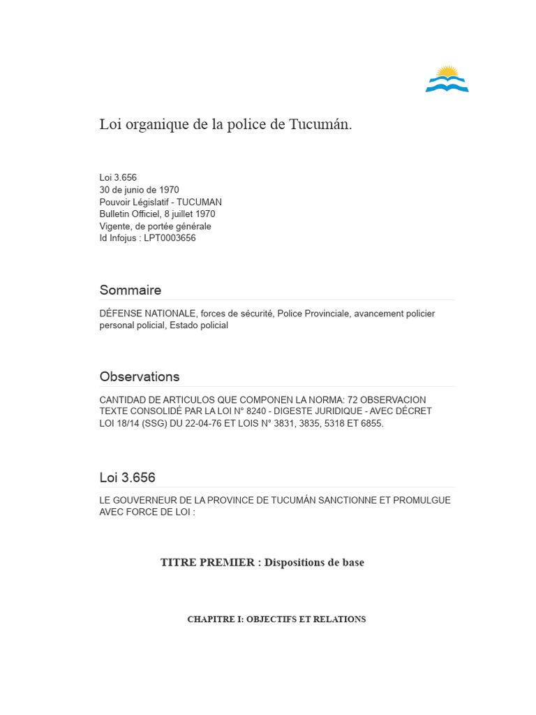 Loi organique de la police de Tucumán | PDF | Police | Loi