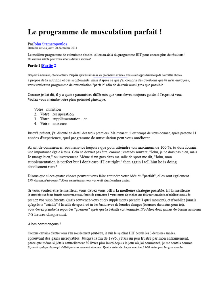 Programme de musculation optimal HIT | PDF | Musculation | Musculation