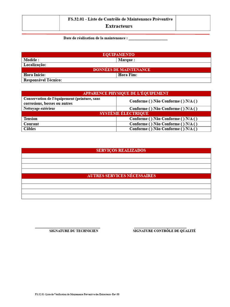 Checklist de Manutenção de Extractores | PDF