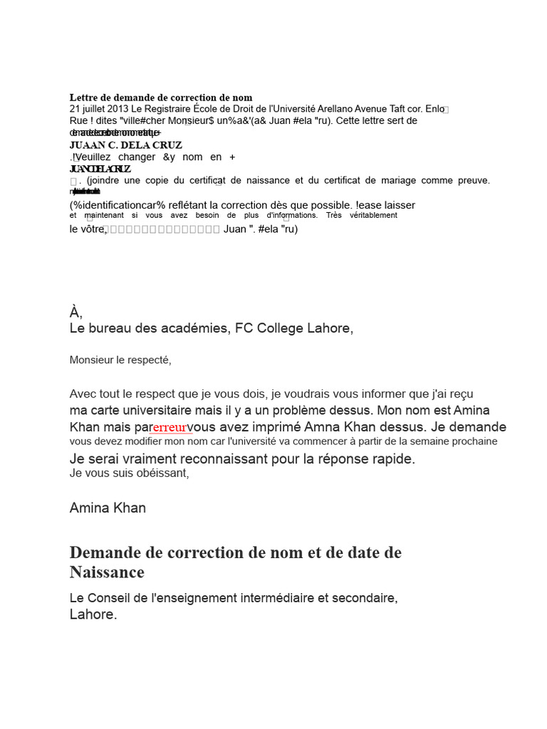 Demandes de correction de nom variées | PDF | Certificat de naissance ...