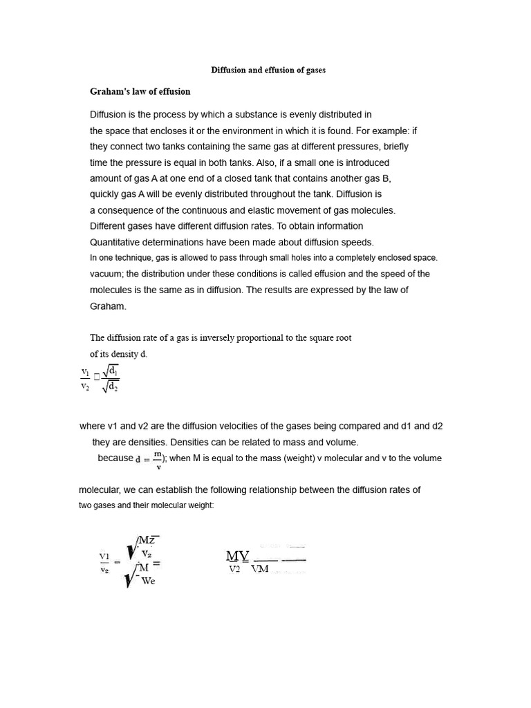 Gas Diffusion and Effusion Explained | PDF | Gases | Diffusion