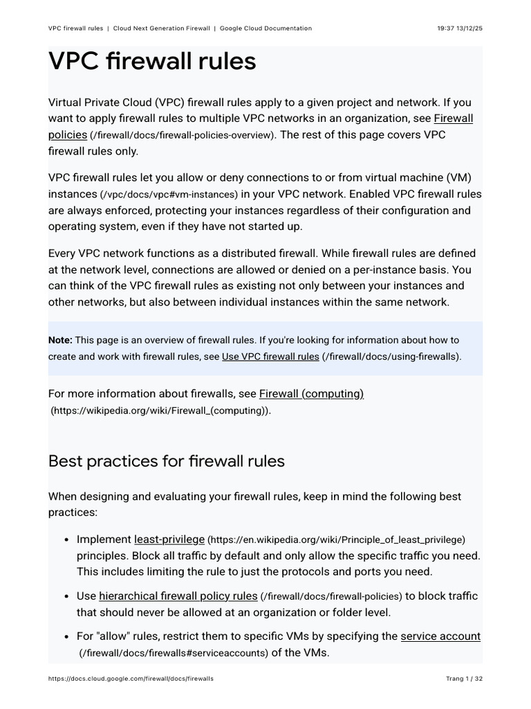 Google Cloud VPC Firewall Rules Guide | PDF | Port (Computer Networking ...