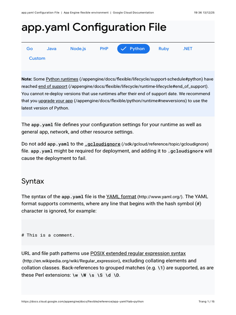 App.yaml Configuration for Google Cloud | PDF | Port (Computer ...