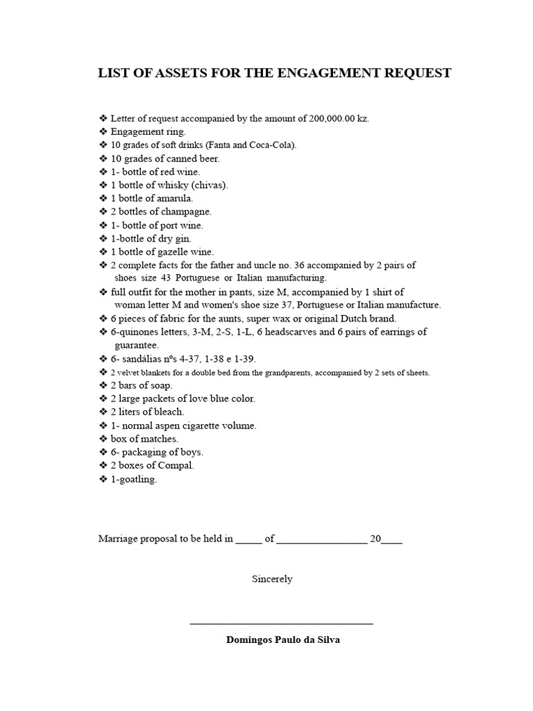 Letter of Request LIST OF ASSETS FOR THE ENGAGEMENT REQUEST - 060503 | PDF