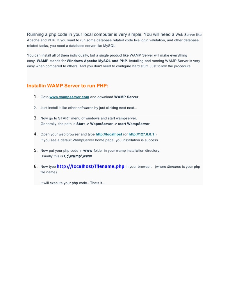 Easy PHP Setup with WAMP Server | PDF