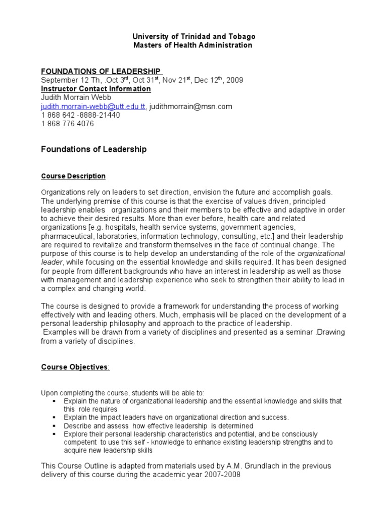 Foundations of Leadership Course Overview | PDF | Leadership | Interview
