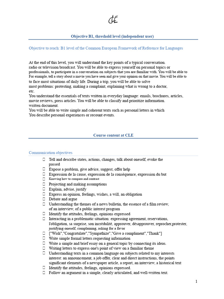 Achieving B1 Level in French Language | PDF | Linguistics | Human ...