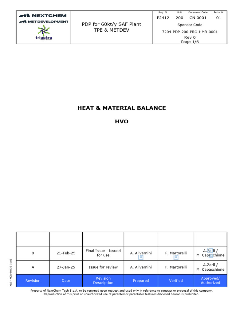 P2412-200-CN-0001!01!0 Heat & Material Balance - HVO - Signed | PDF ...