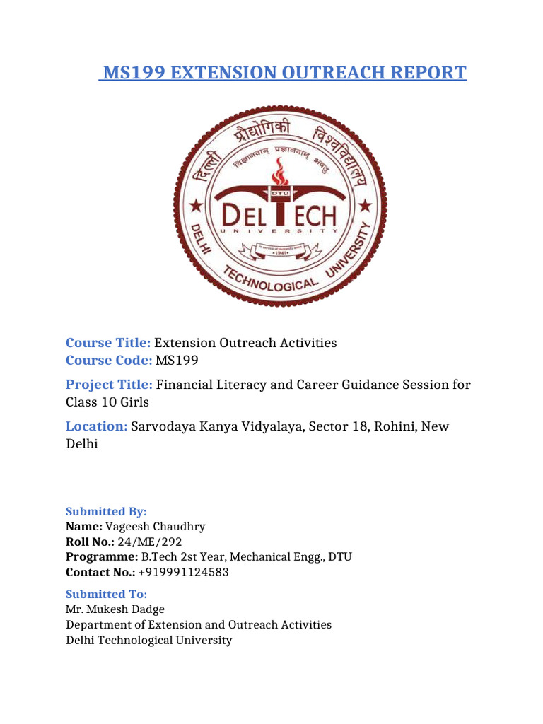 MS199 Extension Outreach Report VG | PDF | Financial Literacy | Literacy