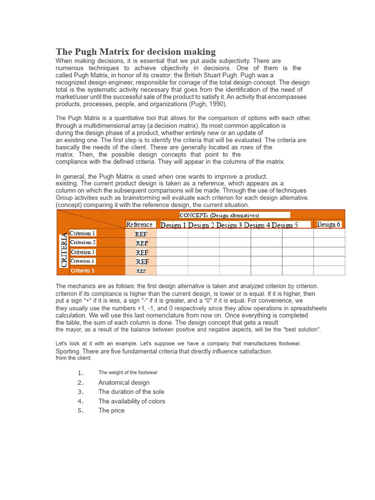 Pugh Matrix for Objective Decision-Making | PDF | Matrix (Mathematics ...